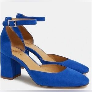 J. Crew Cobalt Suede Block Heel Ankle-Strap Pumps